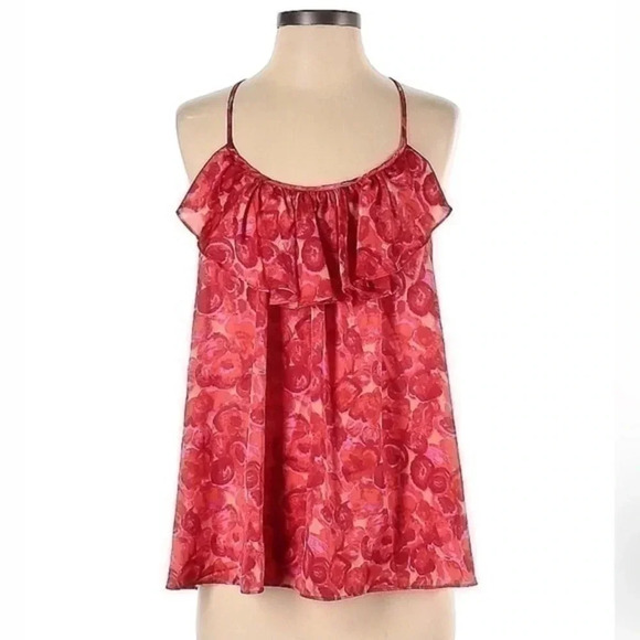 T-Bags Los Angeles Ruffle Watercolor Floral Spaghetti Strap Camisole Top Size S - Picture 1 of 4
